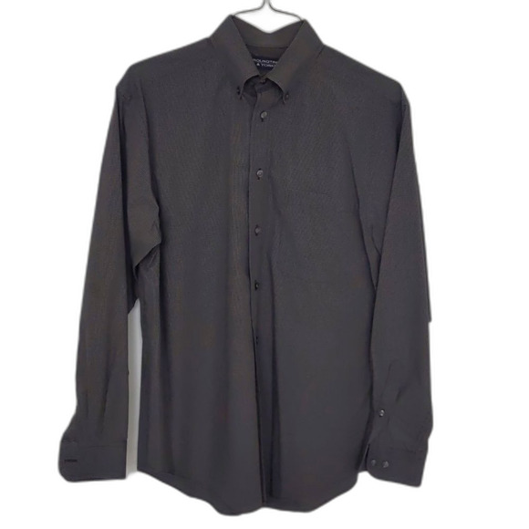 Men's Roundtree &Yorke Gray Checkered Buttoned Down Long Sleeve Dress Shirt M - Picture 1 of 9